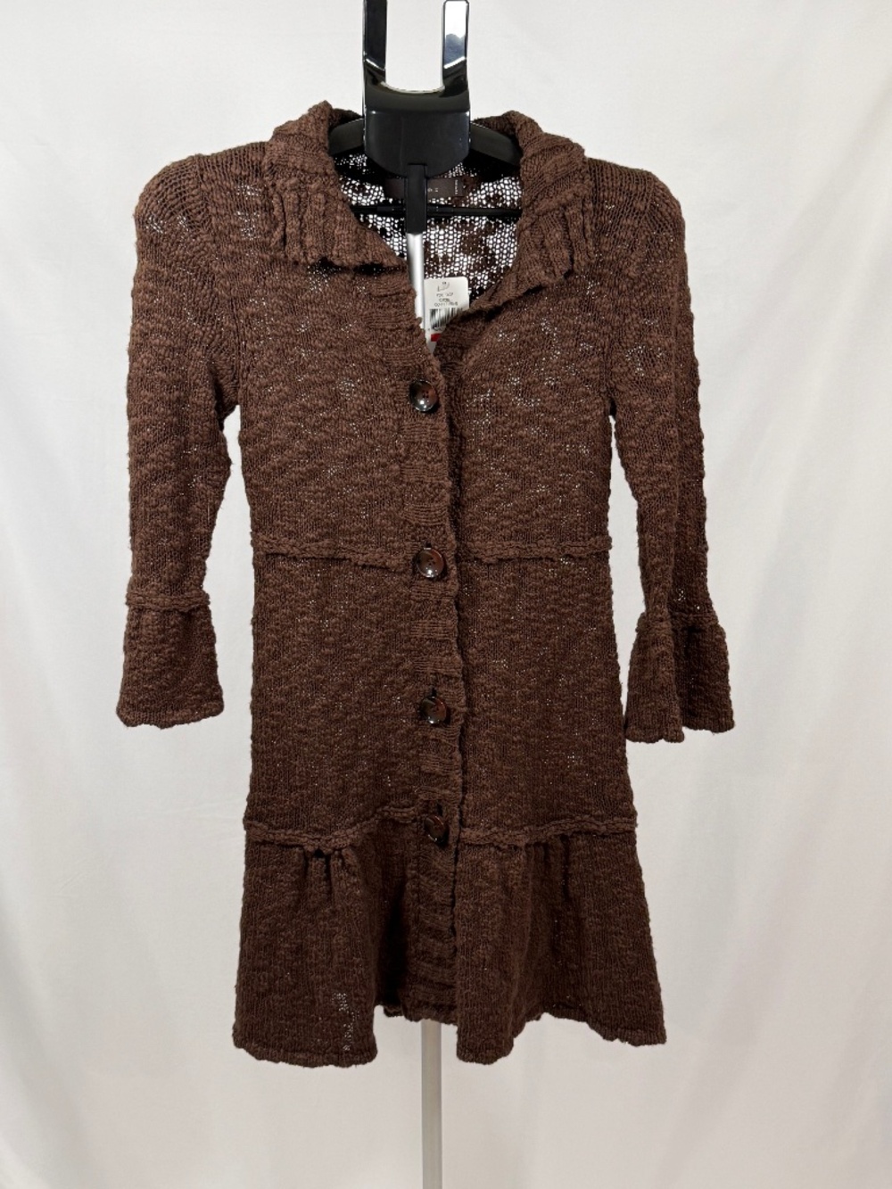Fever Petite Brown Open Knit Cardigan Sweater Coat PXS NWT Boho